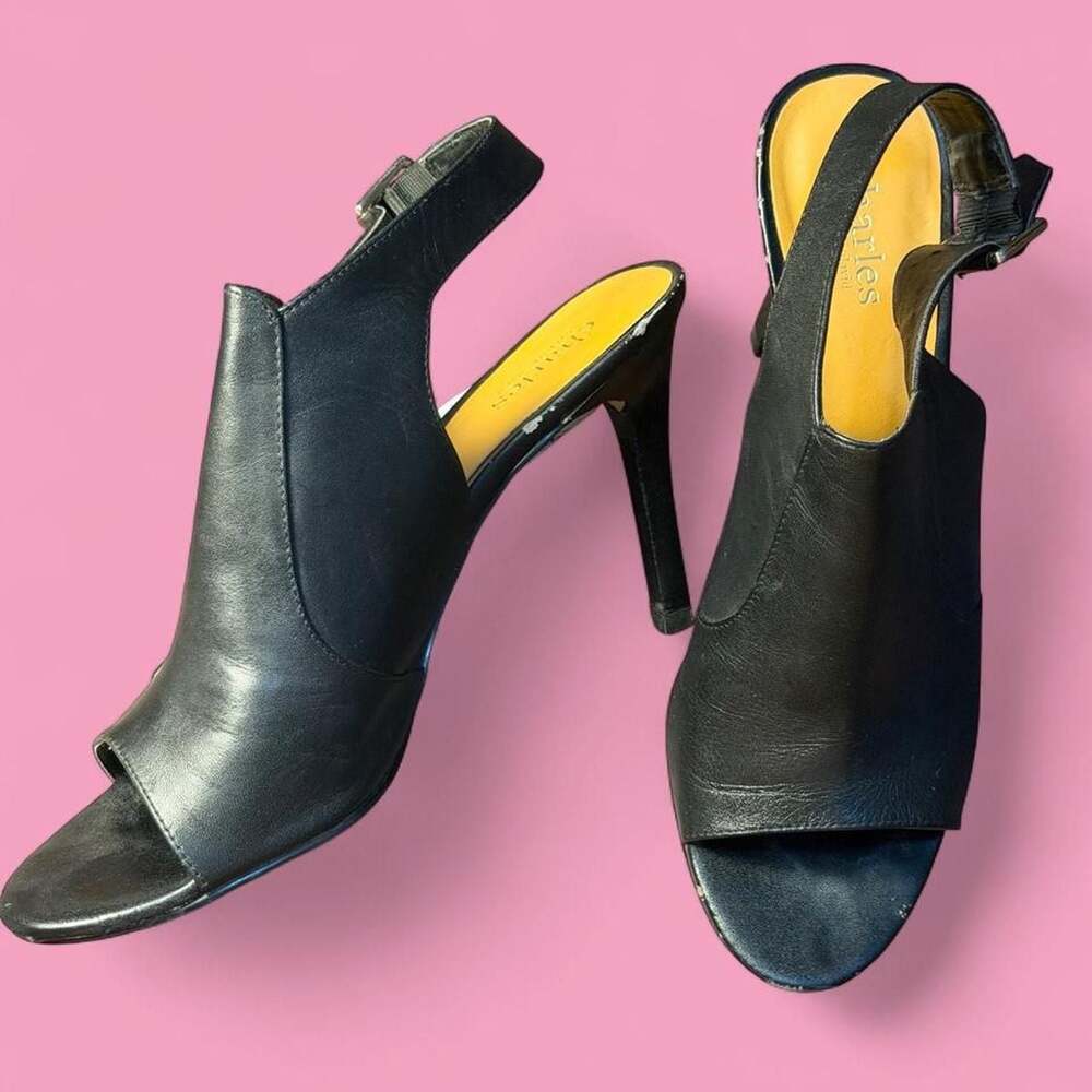 Charles by Charles David Black Leather Peep Toe Slingback Heels